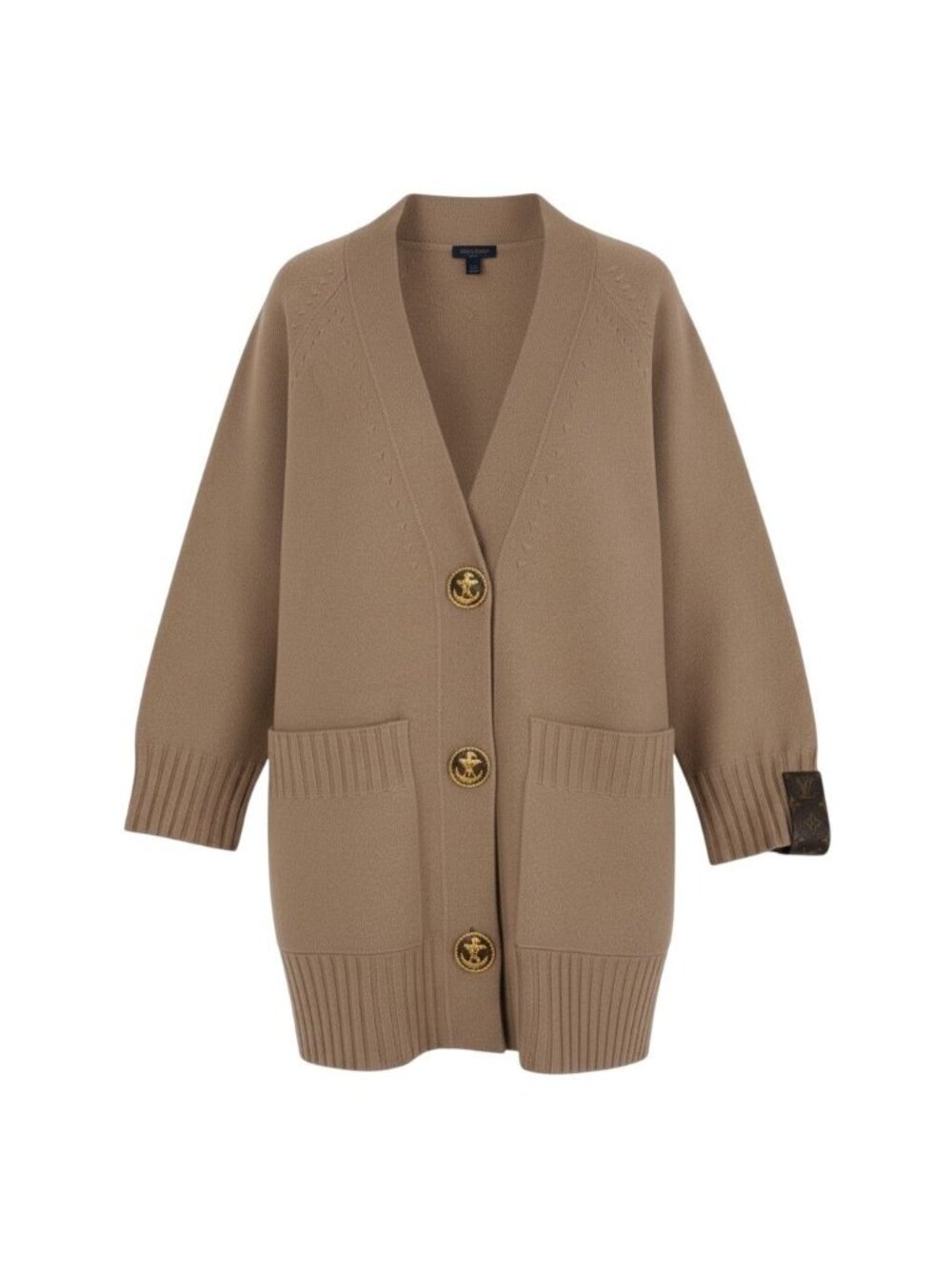 Louis Vuitton Long Cardigan Wool Knit Anchor Button Long Sweater Pink Beige M